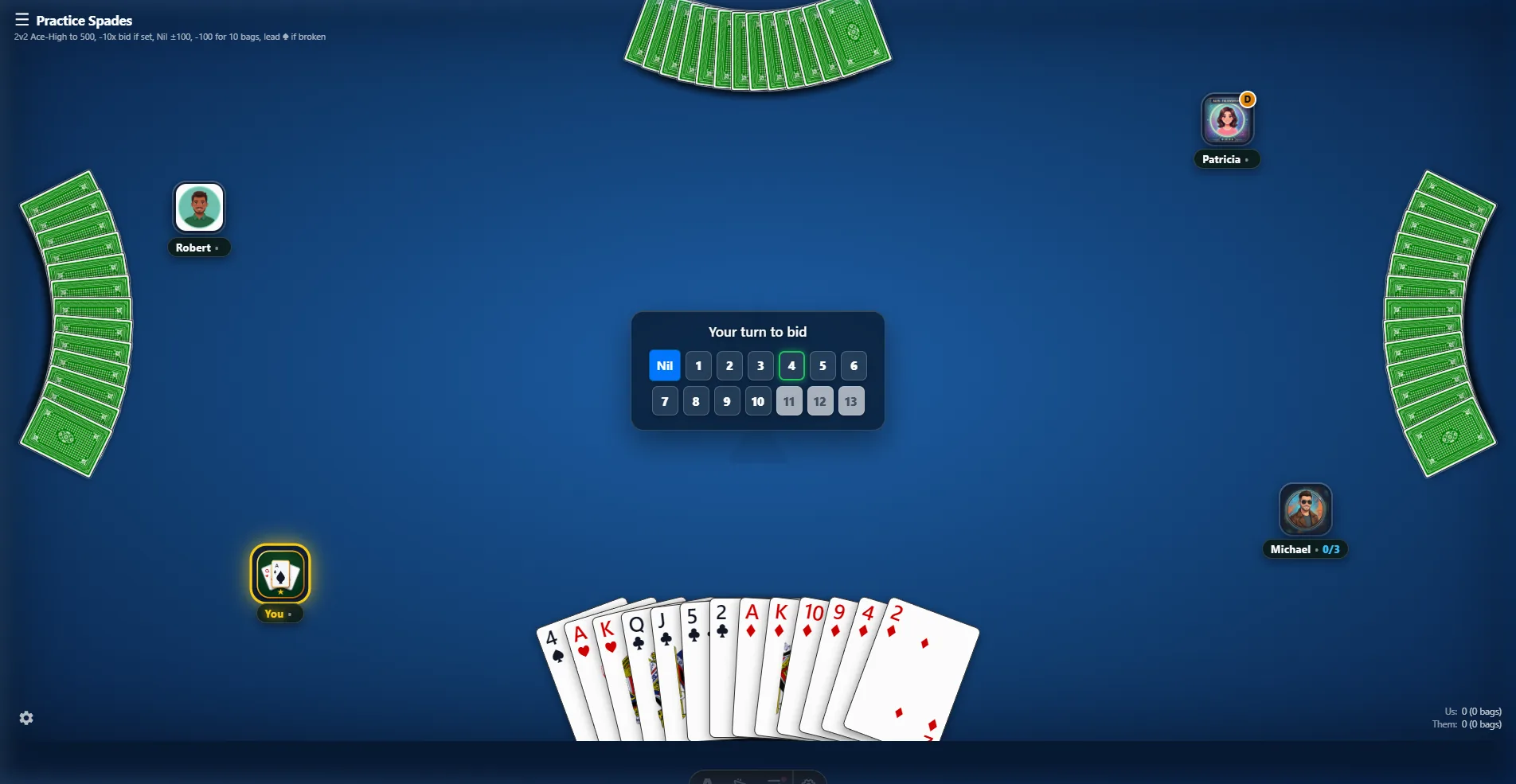Spades Online Desktop Game Table